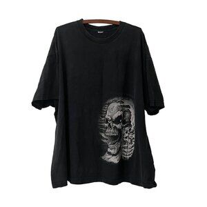 Vintage Mens Washed Gray Double Side Skeleton Graphic Tshirt Sie 3XL